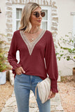 Eyelet V-Neck Smocked Flounce Sleeve Blouse - Trendsi - Flyclothing LLC