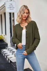 Button Down Exposed Seam Cardigan - Trendsi - Flyclothing LLC