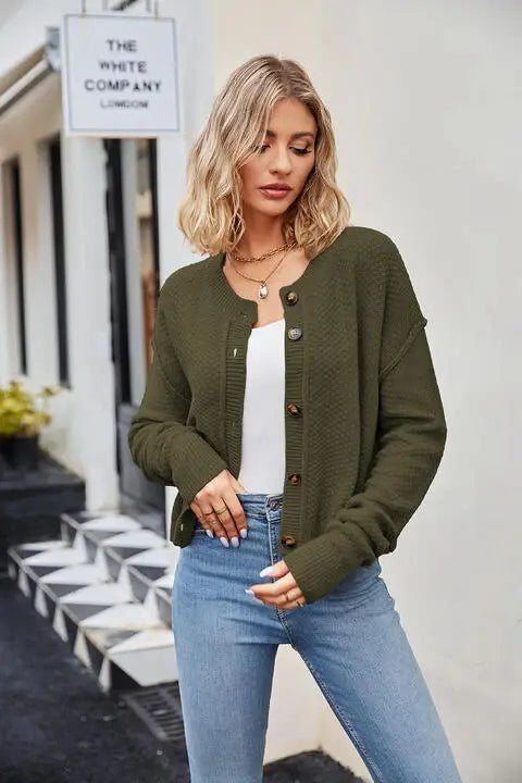 Button Down Exposed Seam Cardigan - Trendsi - Flyclothing LLC