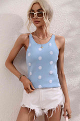 Polka Dot Round Neck Knit Tank - Trendsi - Flyclothing LLC