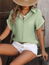 Button Up Short Sleeve Shirt - Trendsi - Flyclothing LLC