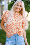Floral Round Neck Flutter Sleeve Blouse - Trendsi - Flyclothing LLC