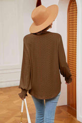 Notched Neck Flounce Sleeve Blouse - Trendsi