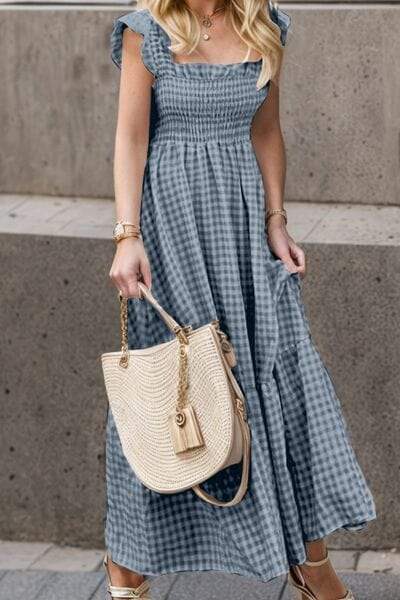 Full Size Smocked Ruffled Plaid Ruffle Hem Dress - Trendsi - Flyclothing LLC