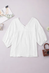 Dropped Shoulder V-Neck Blouse - Trendsi - Flyclothing LLC