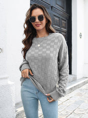 Round Neck Dropped Shoulder Sweater - Trendsi