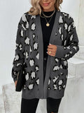Leopard Open Front Dropped Shoulder Cardigan - Trendsi