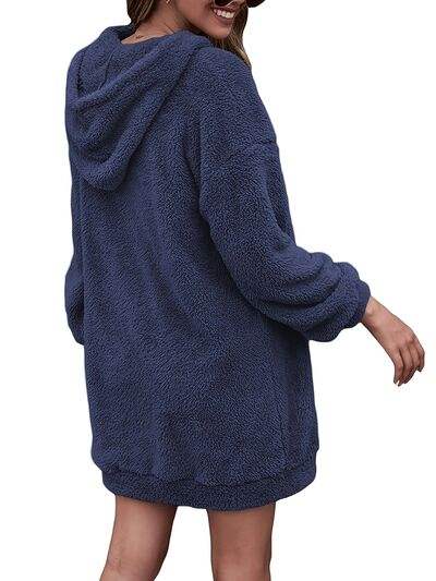 Half Zip Dropped Shoulder Oversized Hoodie - Trendsi - Flyclothing LLC