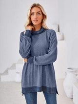 Contrast Mock Neck Long Sleeve T-Shirt - Trendsi - Flyclothing LLC