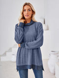 Contrast Mock Neck Long Sleeve T-Shirt - Trendsi