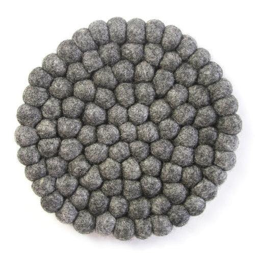 Hand Crafted Felt Ball Trivets from Nepal: Round, Dark Grey - Global Groove (T) - Global Groove