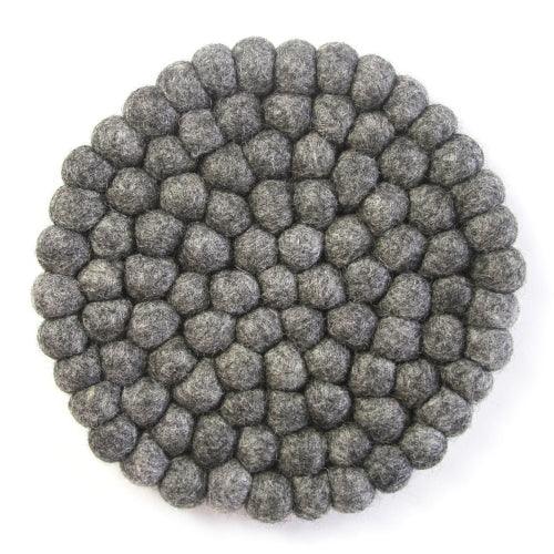 Hand Crafted Felt Ball Trivets from Nepal: Round, Dark Grey - Global Groove (T) - Flyclothing LLC