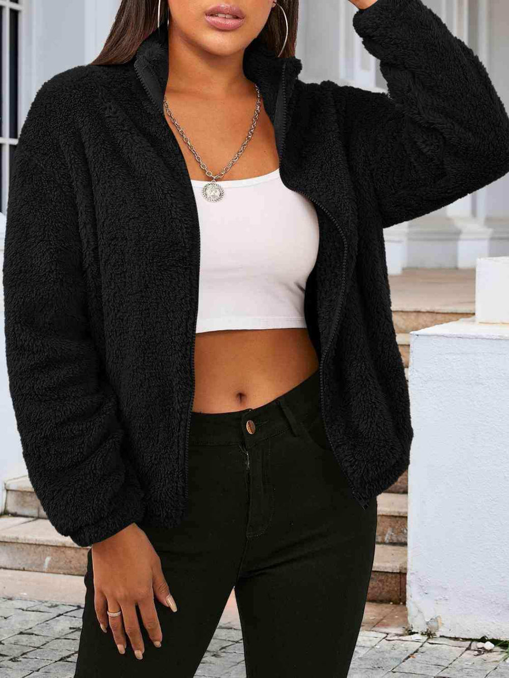 Zip Up Turtleneck Long Sleeve Jacket - Trendsi - Flyclothing LLC