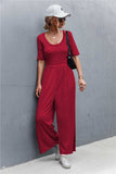 Scoop Neck Half Sleeve Wide Leg Jumpsuit - Trendsi - Flyclothing LLC