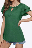 Tie-Neck Layered Flutter Sleeve Blouse - Trendsi - Flyclothing LLC