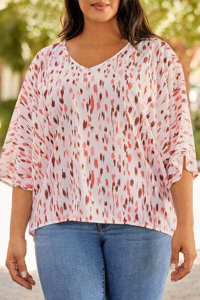 Plus Size Printed V-Neck Blouse - Trendsi - Flyclothing LLC