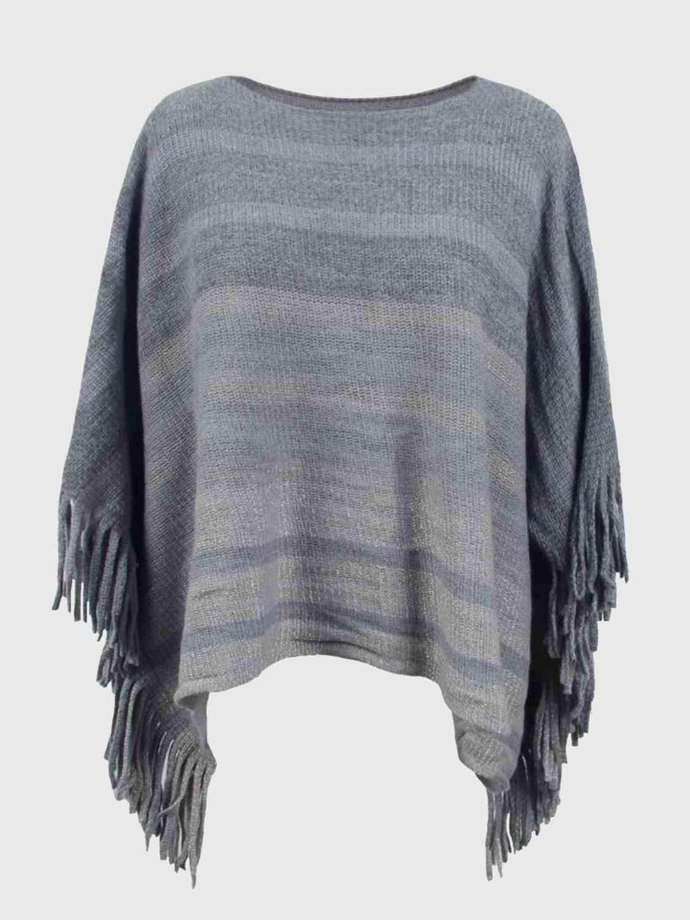 Striped Boat Neck Poncho with Fringes - Trendsi - Flyclothing LLC