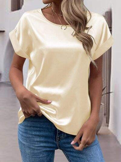 Round Neck Short Sleeve T-Shirt - Trendsi - Flyclothing LLC