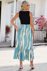 Striped Round Neck Sleeveless Midi Dress - Trendsi - Flyclothing LLC