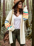 Striped Open Front Long Sleeve Cardigan - Trendsi