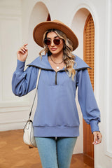 Half-Zip Collared Sweatshirt - Trendsi