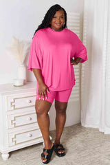 Basic Bae Full Size Soft Rayon Three-Quarter Sleeve Top and Shorts Set - Trendsi - Flyclothing LLC