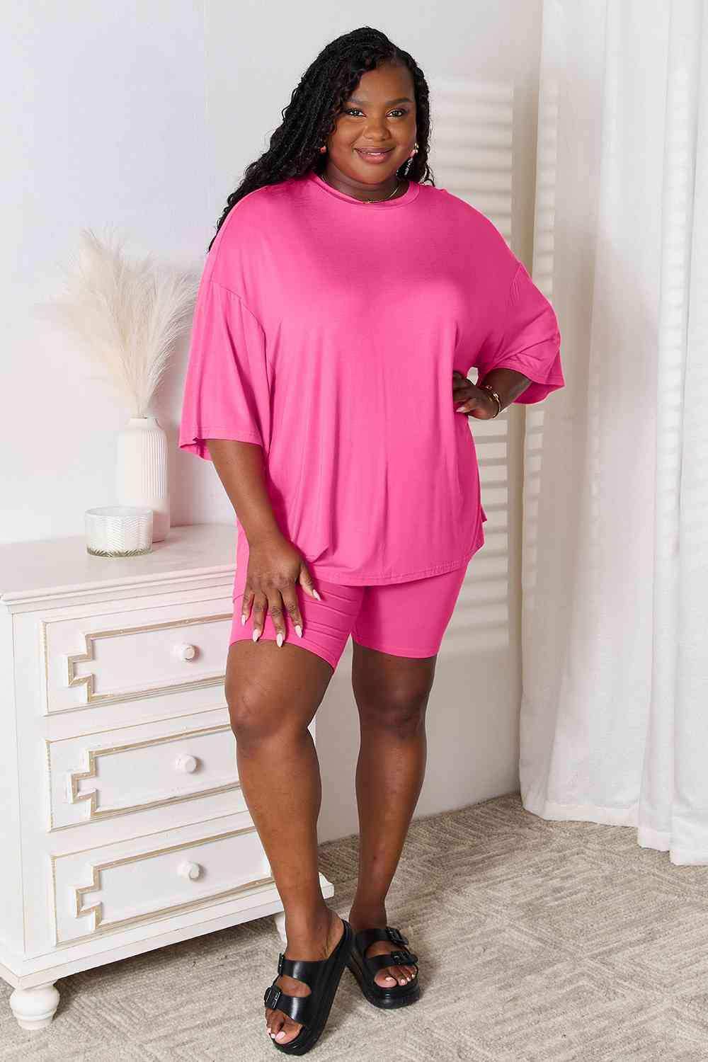 Basic Bae Full Size Soft Rayon Three-Quarter Sleeve Top and Shorts Set - Trendsi - Flyclothing LLC