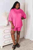 Basic Bae Full Size Soft Rayon Three-Quarter Sleeve Top and Shorts Set - Trendsi - Flyclothing LLC