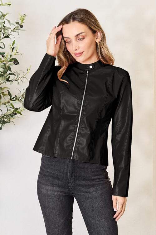 Mock Neck Zip Up Jacket - Trendsi - Flyclothing LLC