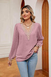 Swiss Dot Contrast V-Neck Blouse - Trendsi - Flyclothing LLC