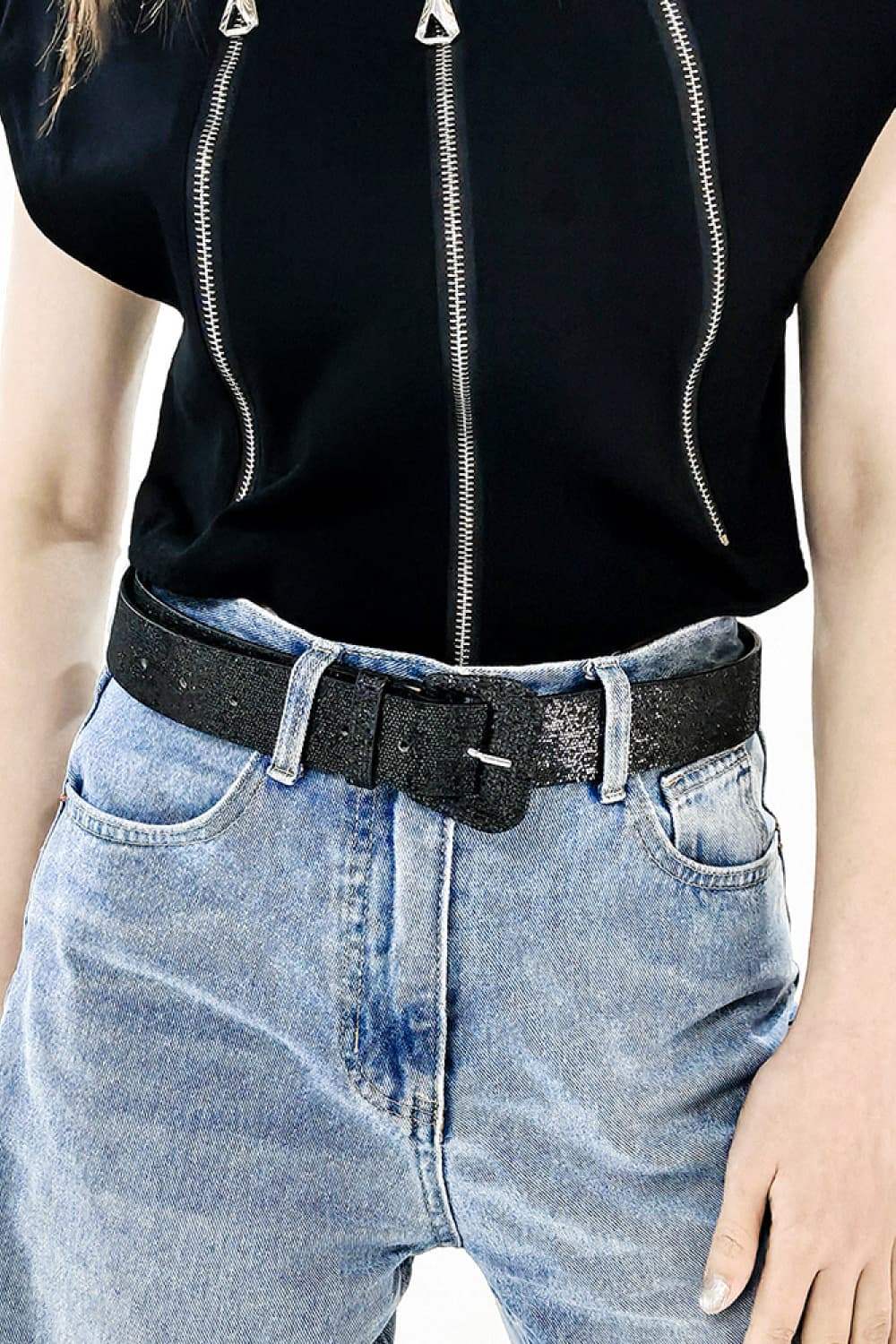 Glitter PU Leather Belt - Trendsi - Flyclothing LLC
