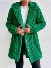 Button Down Hooded Coat - Trendsi