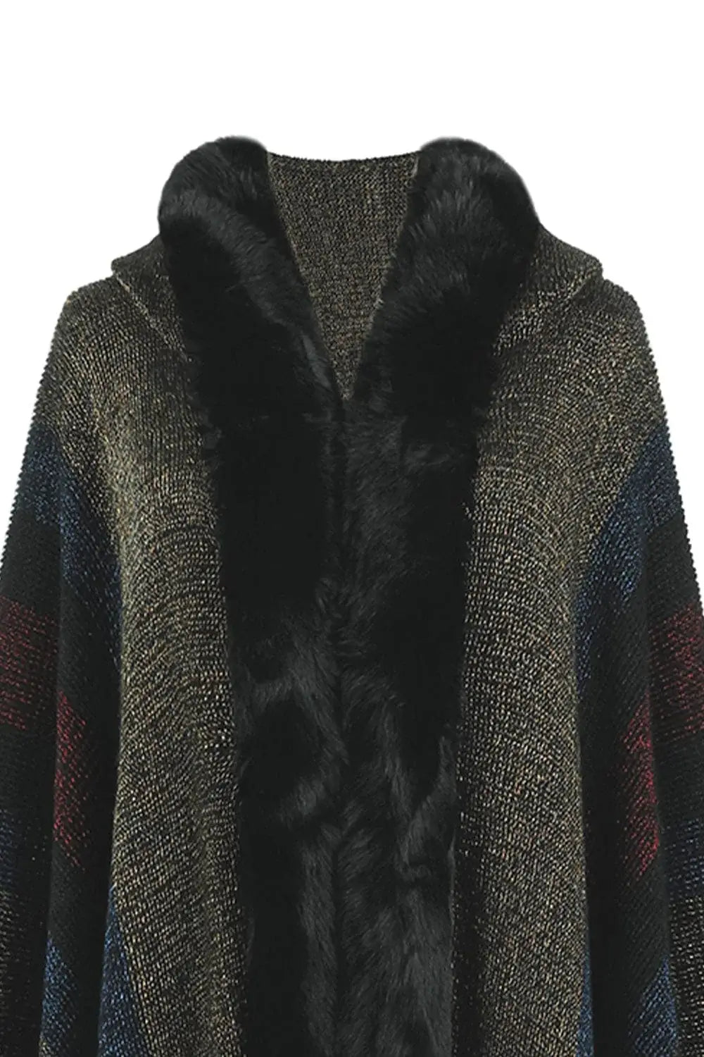 Color Block Fringe Detail Poncho - Trendsi - Flyclothing LLC