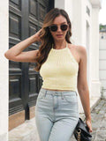 Openwork Halter Neck Cropped Knit Cami - Trendsi - Flyclothing LLC