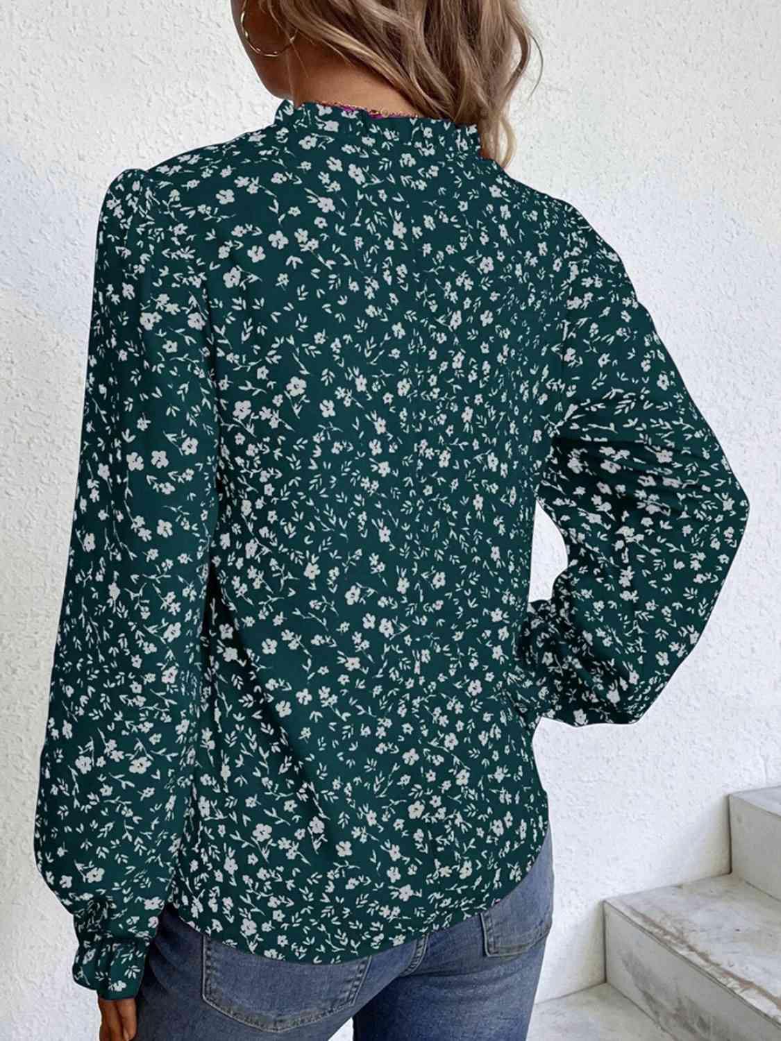 Notched Neck Flounce Sleeve Blouse - Trendsi