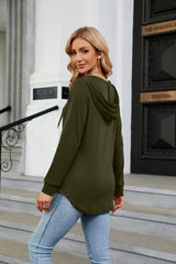 Long Sleeve Hooded Blouse - Trendsi