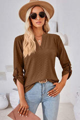 Notched Roll-Tab Sleeve T-Shirt - Trendsi - Flyclothing LLC