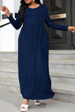 Plus Size Round Neck Long Sleeve Maxi Dress with Pockets - Trendsi