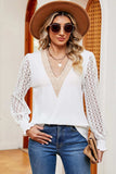 Openwork V-Neck Long Sleeve T-Shirt - Trendsi - Flyclothing LLC