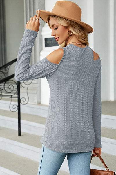 Round Neck Cold Shoulder T-Shirt - Trendsi - Flyclothing LLC