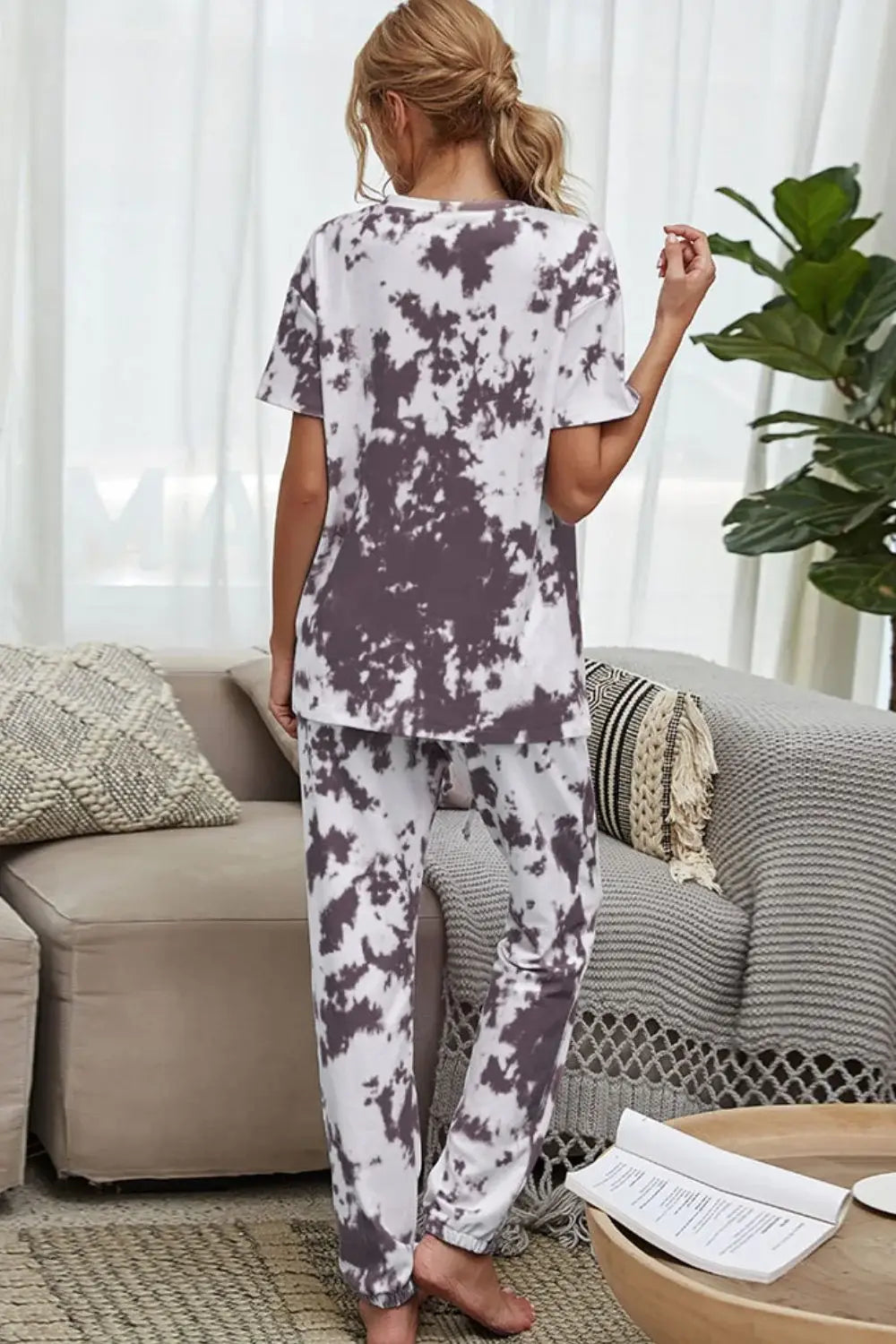 Tie-Dye Tee and Drawstring Waist Joggers Lounge Set - Trendsi - Flyclothing LLC