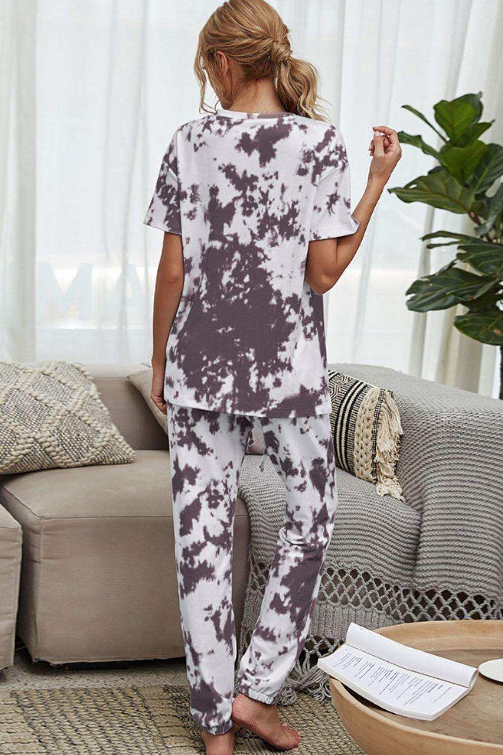 Tie-Dye Tee and Drawstring Waist Joggers Lounge Set - Trendsi - Flyclothing LLC