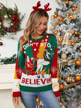 Printed Round Neck Long Sleeve Sweater - Trendsi - Flyclothing LLC