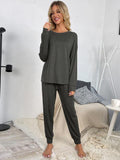 Round Neck Top and Drawstring Pants Lounge Set - Trendsi
