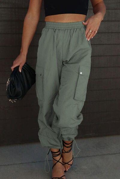 Drawstring Elastic Waist Pants with Pockets - Trendsi