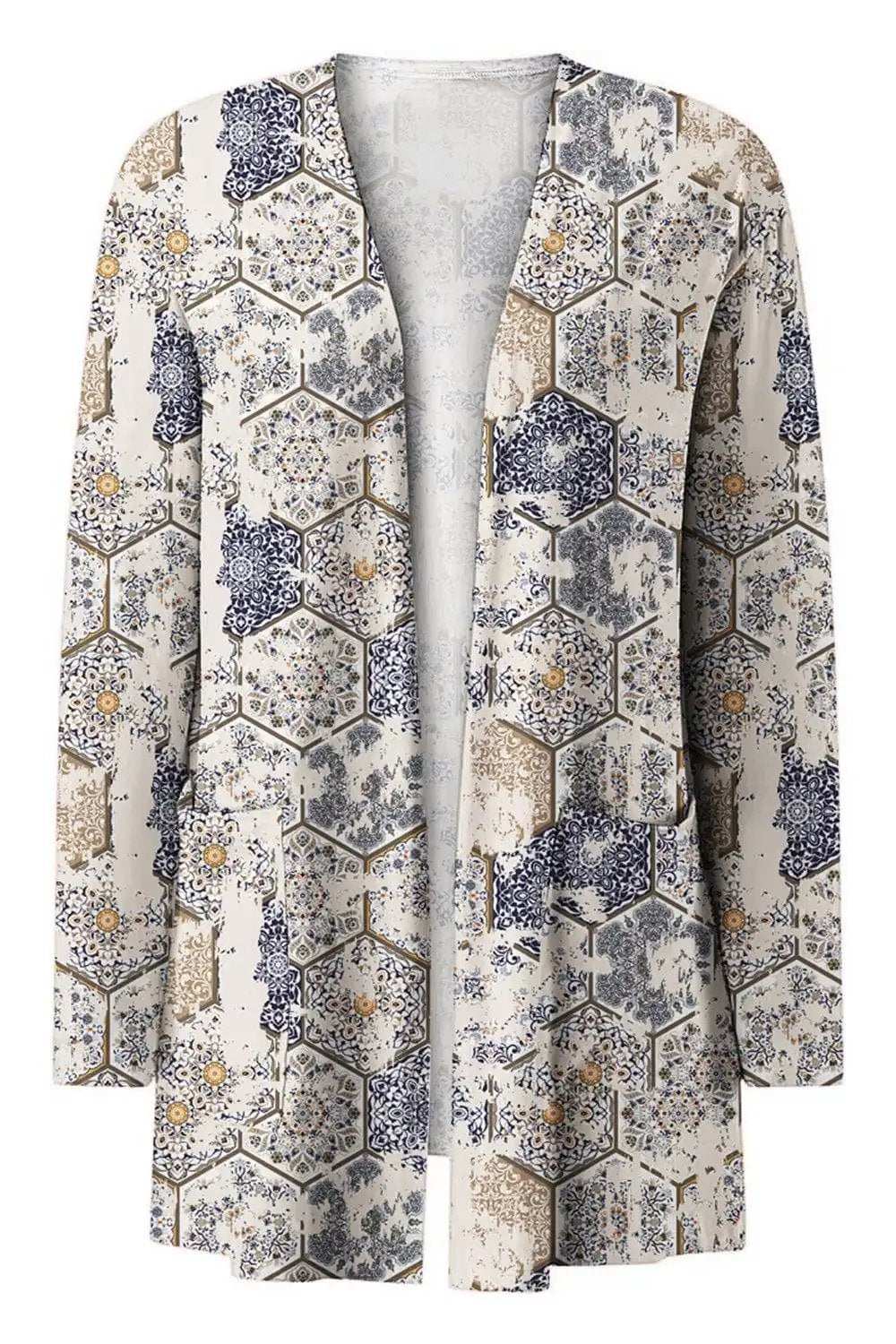 Printed Long Sleeve Cardigan - Trendsi - Flyclothing LLC