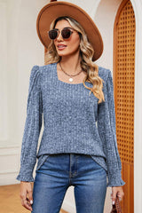 Square Neck Flounce Sleeve T-Shirt - Trendsi - Flyclothing LLC