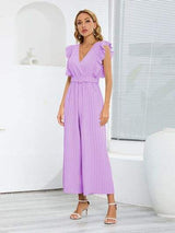 Ruffled Surplice Cap Sleeve Jumpsuit - Trendsi - Flyclothing LLC