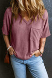 Textured V-Neck Dropped Shoulder T-Shirt - Trendsi - Flyclothing LLC