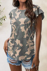 Printed Round Neck Short Sleeve T-Shirt - Trendsi - Flyclothing LLC